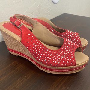 Spring Step Red & Rhinestone Italian Leather Slingback Sandal Size 40 / 8.5